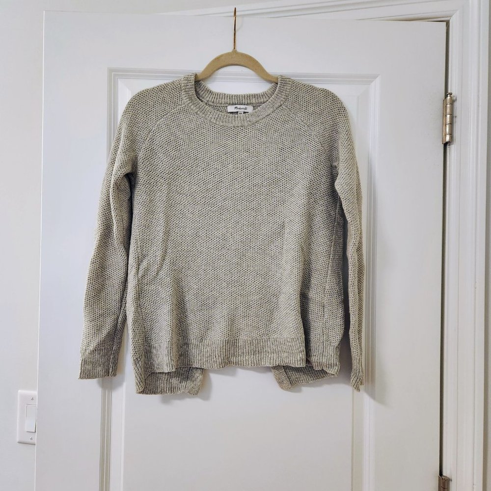 Madewell Gray Split Back Waffle Sweater